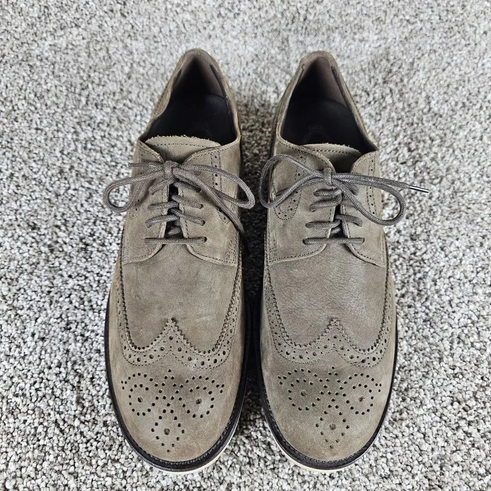 Tods Brogue Shoes Mens Size 8 Brown Leather Wingtip Italian Round Toe